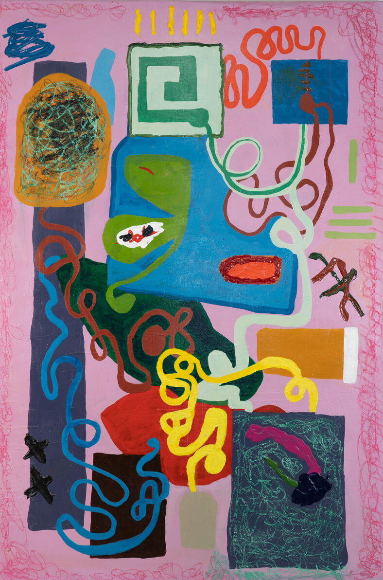 "Anatomically incorrect" Oil, acry;ic, latex, oil pastel on canvas 78" x 51" 2015