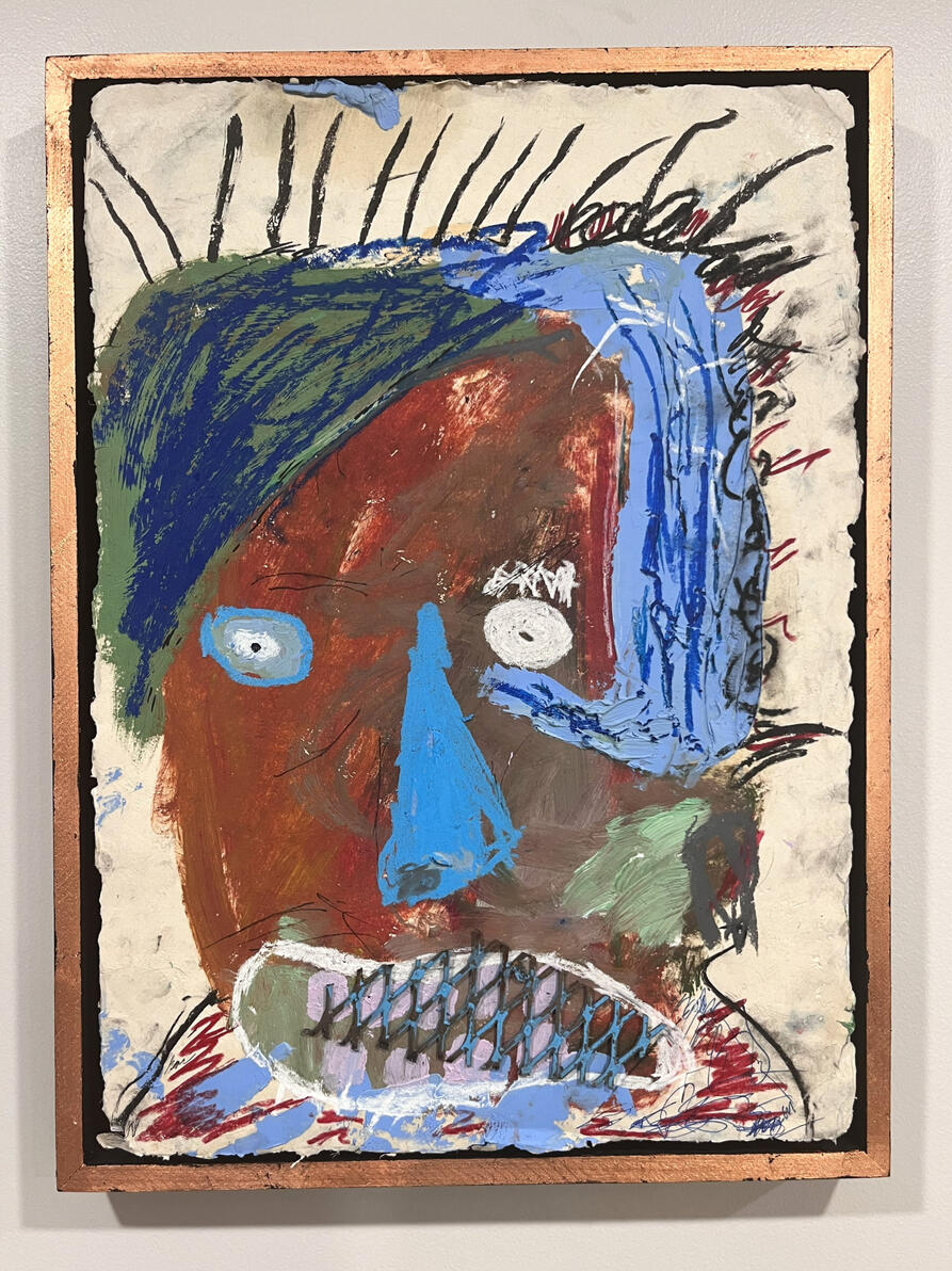 &quot;Nightmare&quot; Oil, oil stick, acrylic, nupastel and metal on handmade paper mounted to panel in artists frame, copperleafed 16&quot; x 23&quot; (Sold)