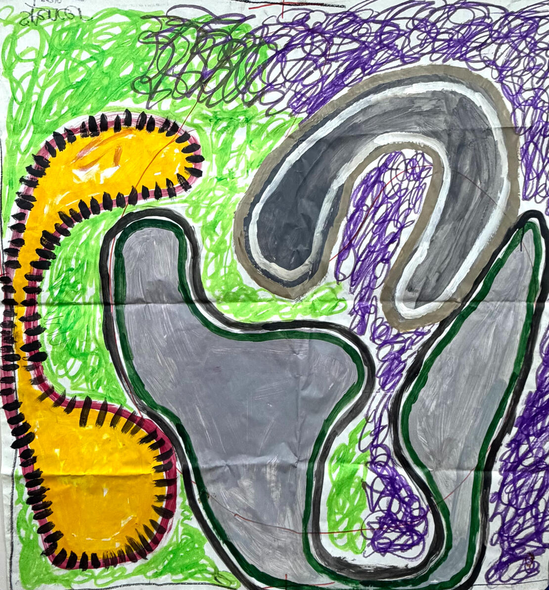 "Untitled" Acrylic, tempera and marker on paper 50" x 48" 2025