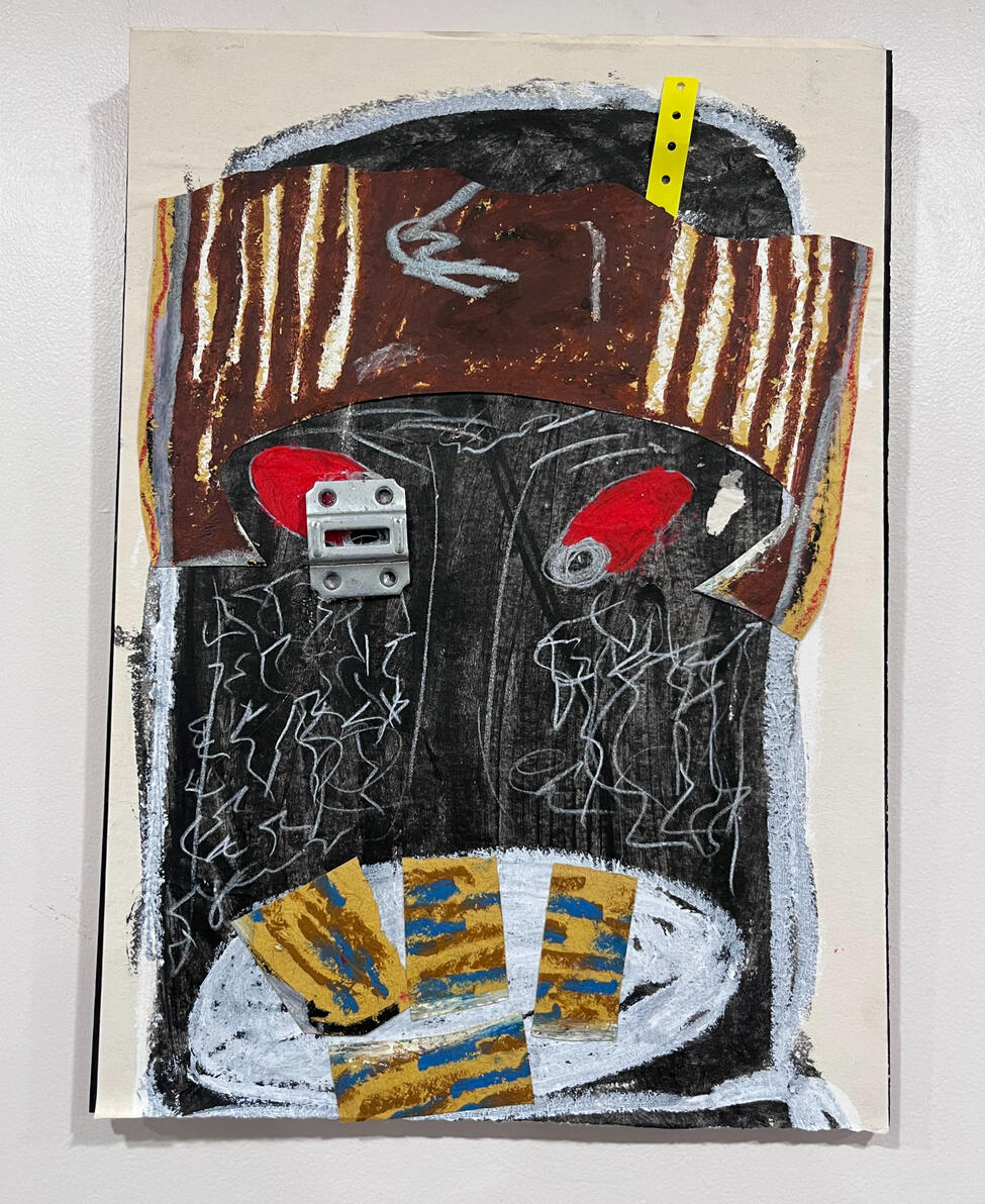 &quot;Warrior (Revisited)&quot; Oil stick, marker and collage on handmade paper mounted on board 12&quot; X 17&quot;