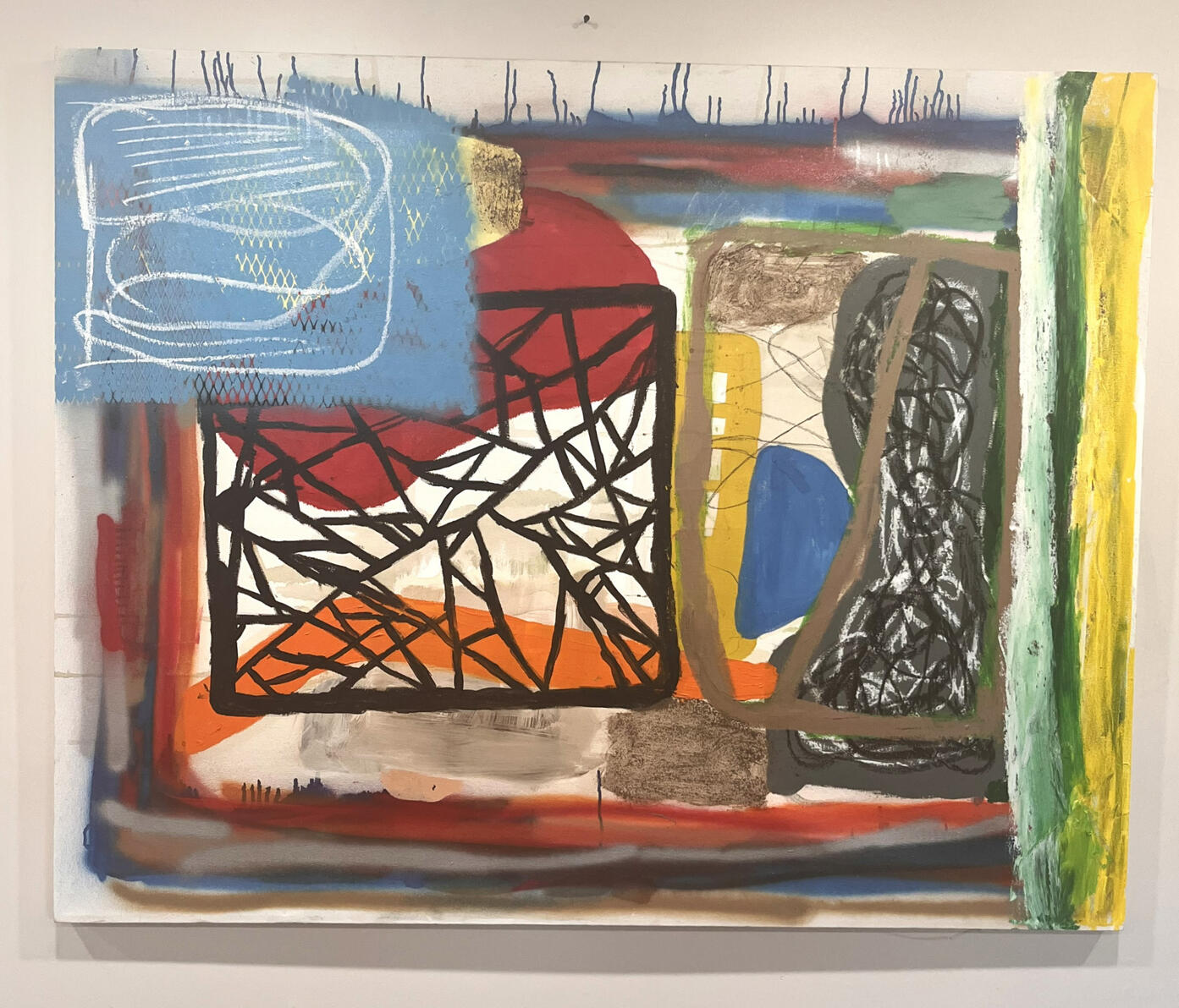 &quot;Convalescence&quot; Oil, oil stick, tempera stick, coffee, bronze dust, spray adhesive, charcoal and spray paint on canvas. 47&quot; x 59&quot;