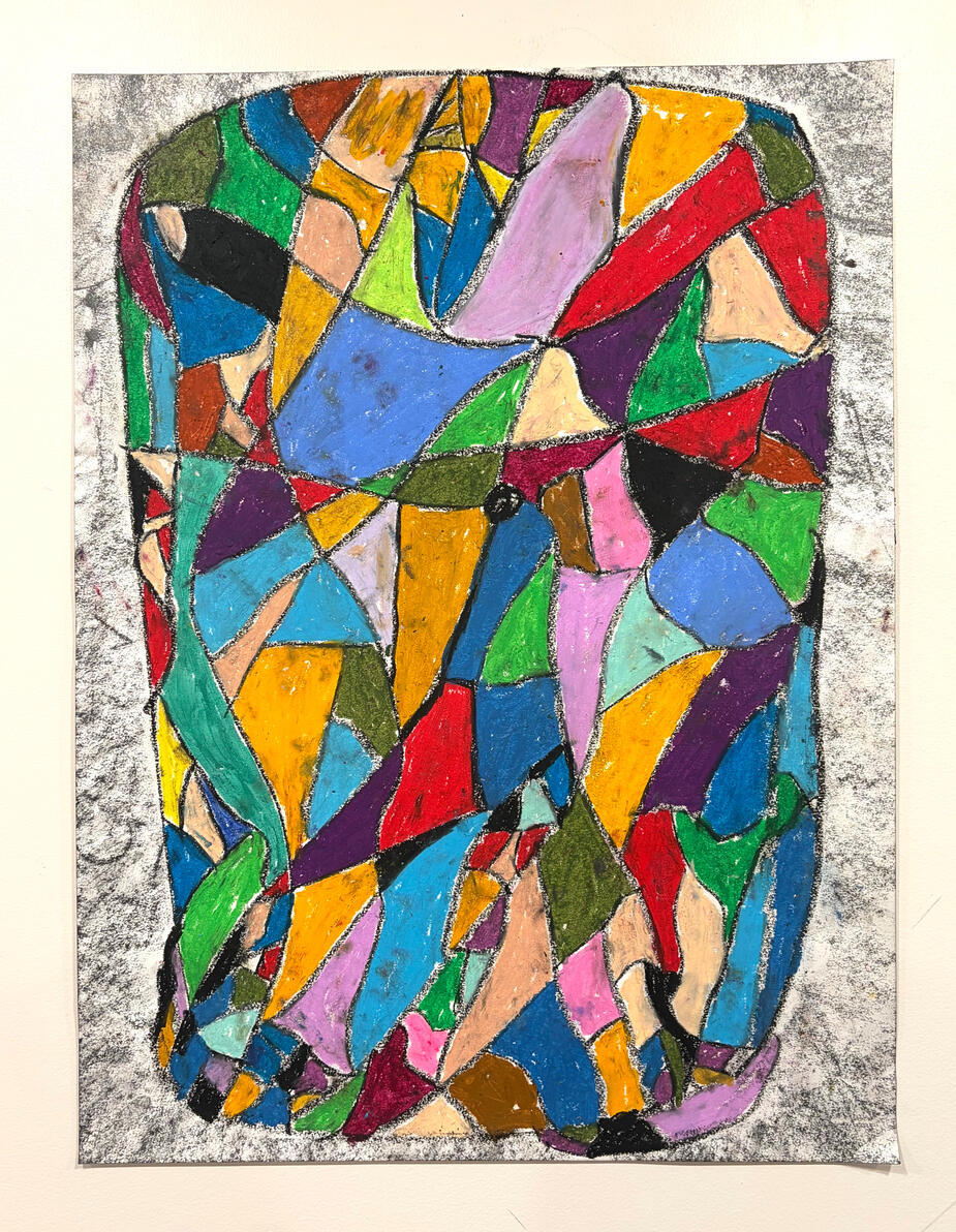"Till it falls glass 2" Oil pastel and graphite on paper 24" x 18" 2025