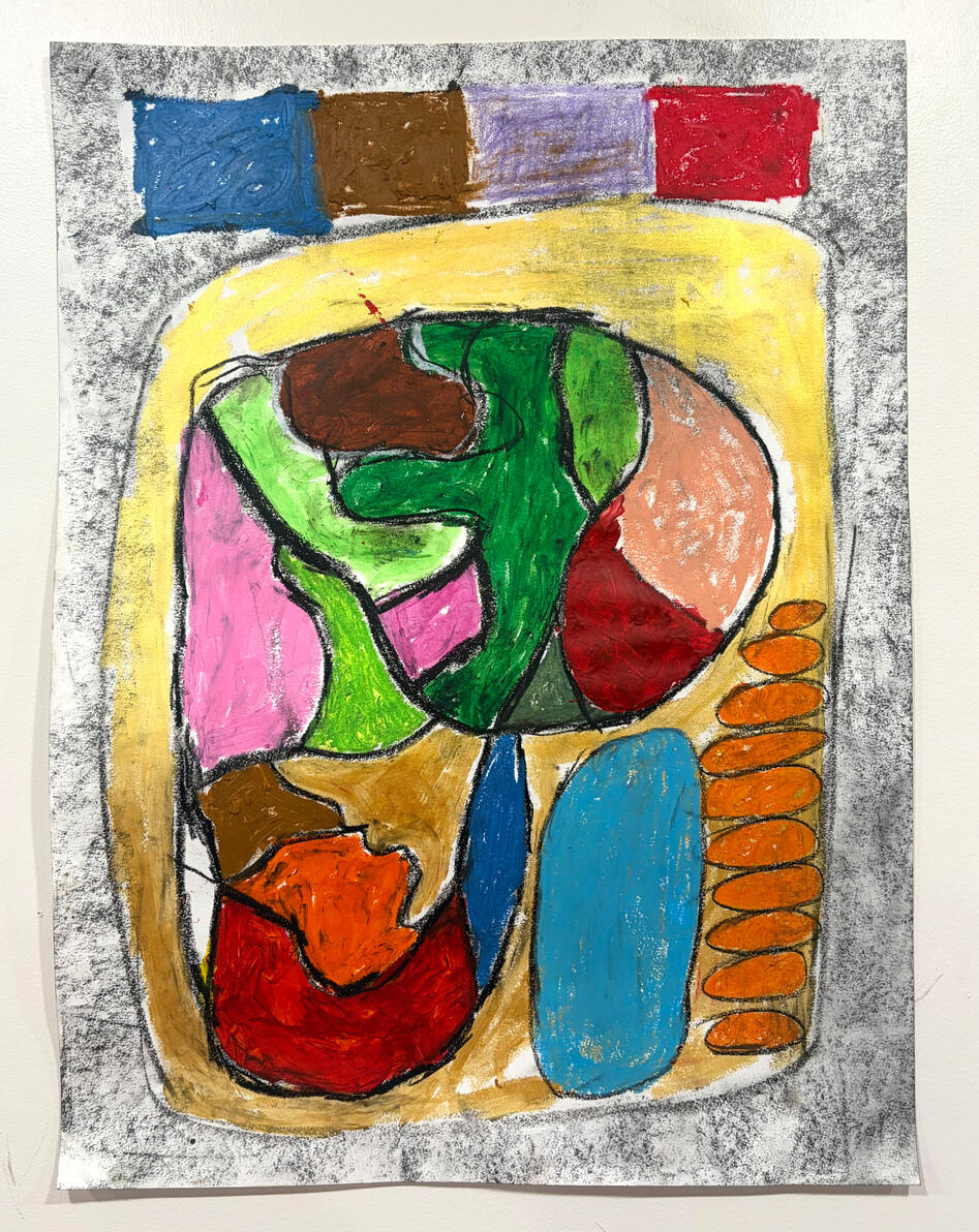 &quot;TV party&quot; Oil pastel and graphite on paper 24&quot; x 18&quot;