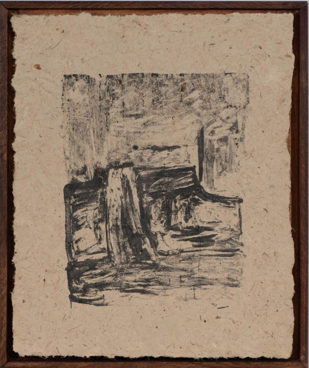 Silkscreen ink on handmade paper in handmade frame 13" x 15" 2019