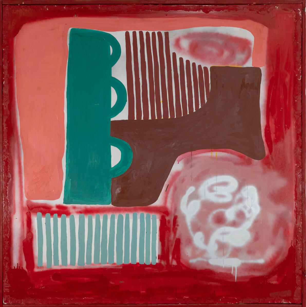 "Untitled" Oil and spray paint on wood panel 49" x 50" 2018-2019