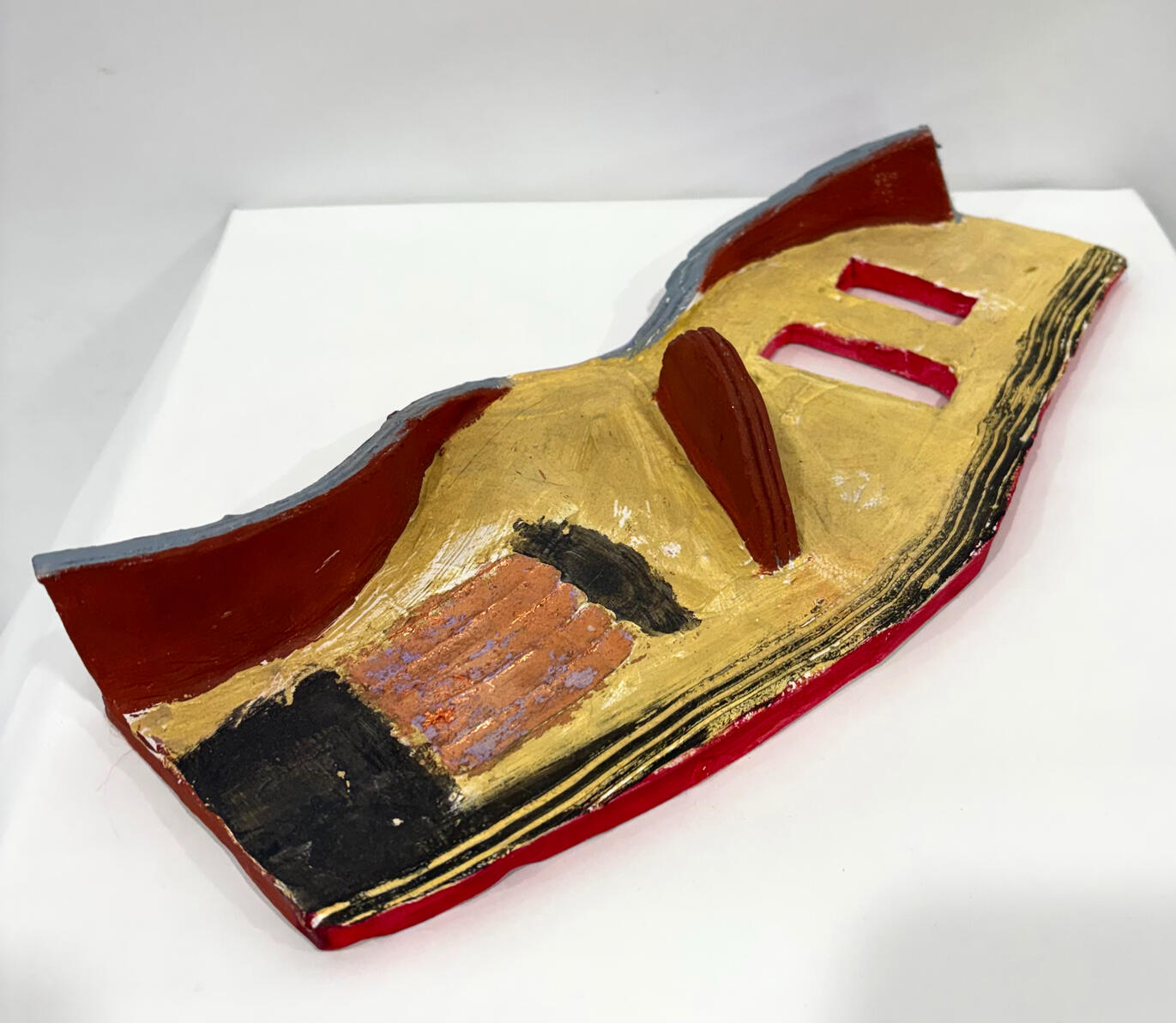 "Playground" Oil and copperleaf on stoneware 13" x 6" x 2" 2020-2021