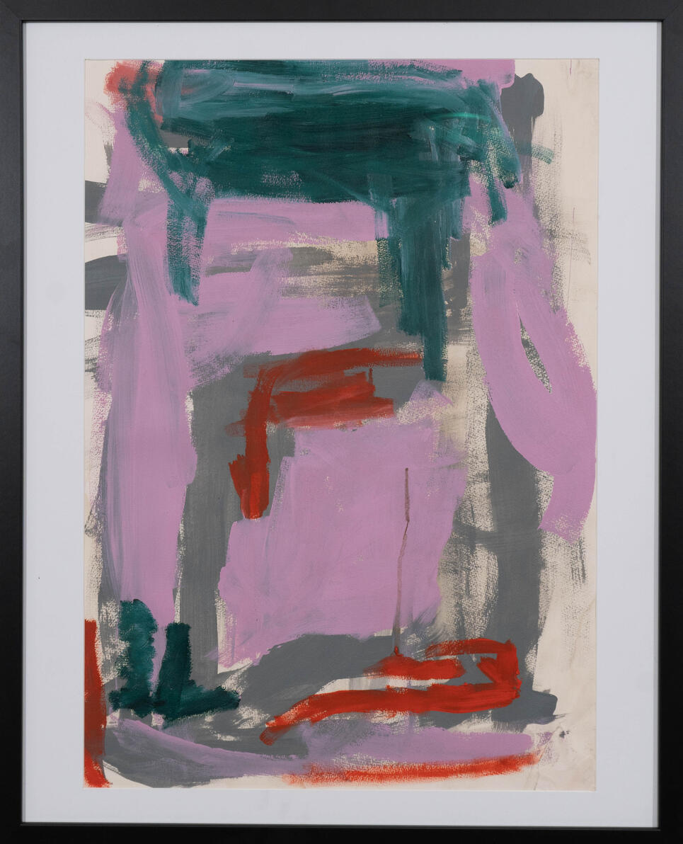 "Pink n Green" Oil on found paper (framed)