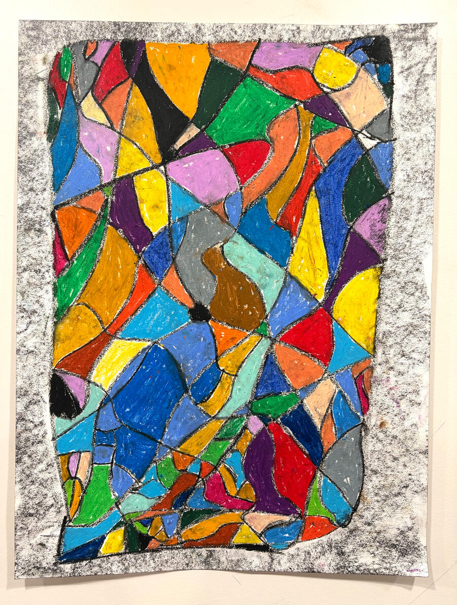 "Till it falls glass 3" Oil pastel and graphite on paper 24" x 18" 2025