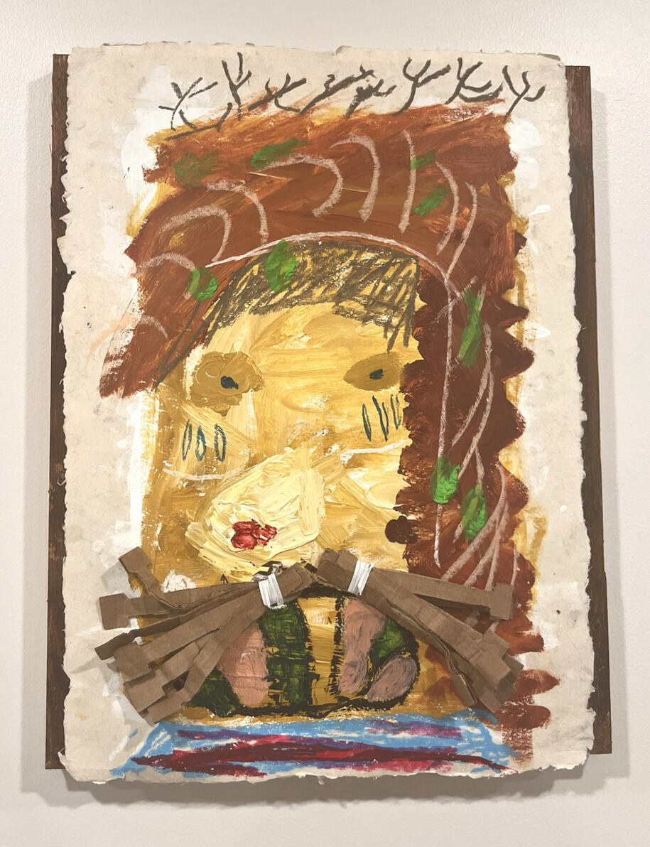 &quot;Coworker&quot; Oil, oil stick, nupastel and cardboard on handmade paper mounted to panel 13&quot; x 17&quot;